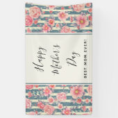 Roze Waterverf Flowers op Stripes Moederdag Spandoek (Verticaal)