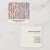 Roze Waterverf Flowers op Stripes Square Busines Vierkante Visitekaartje (Voorkant / Achterkant)
