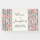 Roze Waterverf Flowers op Stripes Vrijgezellenfees Spandoek (Horizontaal)