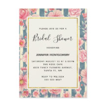 Roze Waterverf Flowers op Stripes Vrijgezellenfees