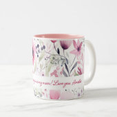 Roze Waterverf FLowers Patroon | Gift voor mam | Tweekleurige Koffiemok (Voorkant rechts)