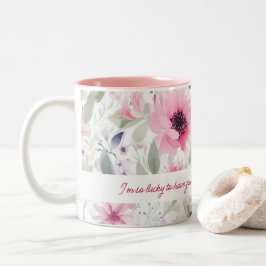 Roze Waterverf FLowers Patroon | Gift voor mam | Tweekleurige Koffiemok