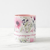 Roze Waterverf FLowers Patroon | Gift voor mam | Tweekleurige Koffiemok (Center)