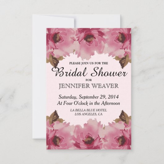  roze Waterverf Flowers Patroon Kaart (Voorkant)