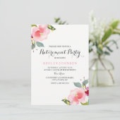 Roze Waterverf Flowers Retirement Party Invite Kaart (Staand voorkant)