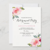 Roze Waterverf Flowers Retirement Party Invite Kaart (Voorkant)