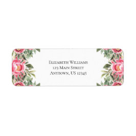 Roze Waterverf Flowers Return Address Etiket