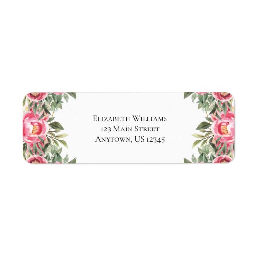 Roze Waterverf Flowers Return Address Etiket (Voorkant)
