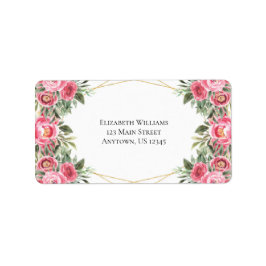 Roze Waterverf Flowers Return Address Etiket