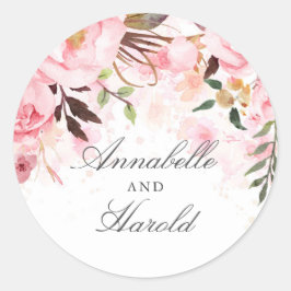 Roze Waterverf Flowers Ronde Sticker