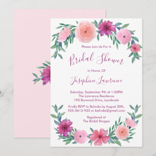 Roze Waterverf Flowers Vrijgezellenfeest Kaart (Voorkant / Achterkant)