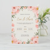 Roze Waterverf Flowers Weddenschap Kaart (Staand voorkant)