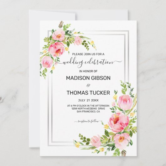 Roze Waterverf Flowers Weddenschap Kaart (Voorkant)