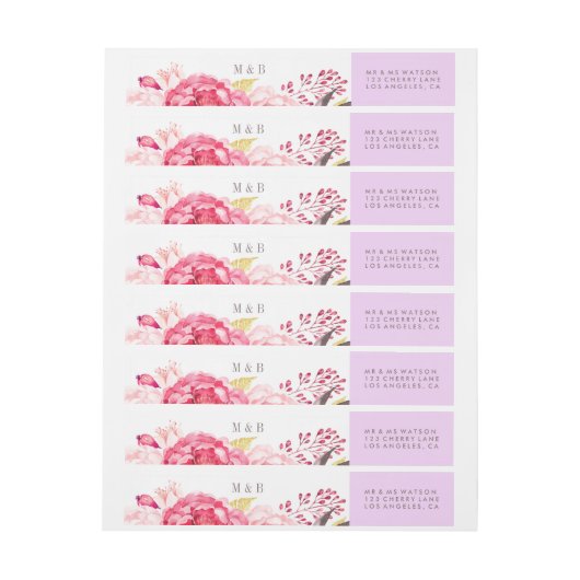 Roze Waterverf Flowers Weddenschapslabel (Vel)