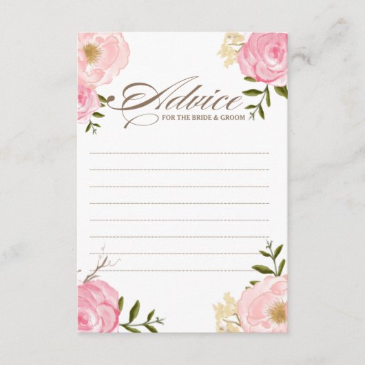 Roze Waterverf Flowers Wedding Advice Kaart (Voorkant)