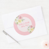  roze Waterverf Flowers WelkomstBaby Ronde Sticker (Envelop)