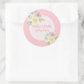  roze Waterverf Flowers WelkomstBaby Ronde Sticker (Tas)