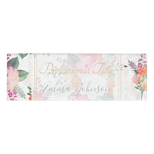 Roze Waterverf Flowers White Design Naambadge (Voorkant)