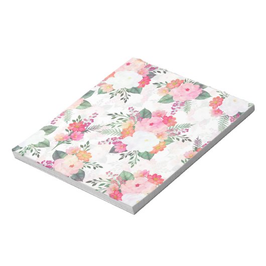 Roze Waterverf Flowers White Design Notitieblok (Linkerzijde)