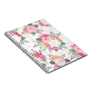 Roze Waterverf Flowers White Design Notitieboek