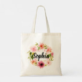 Roze Waterverf Flowers Wreater Bridesmaid Name Tote Bag (Achterkant)