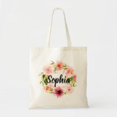 Roze Waterverf Flowers Wreater Bridesmaid Name Tote Bag (Voorkant)