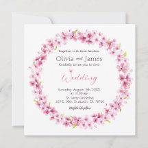 Roze Waterverf Flowers Wreath Wedding Invitation