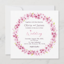 Roze Waterverf Flowers Wreath Wedding Invitation Kaart