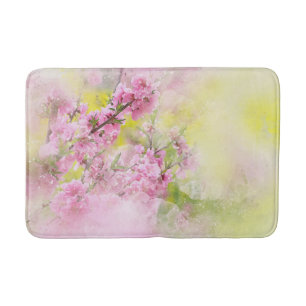 Roze Waterverf Flowers Yellow Green background Badmat