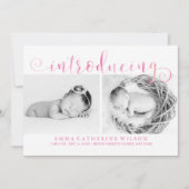 Roze Waterverf Foto-Baby Aankondiging (Voorkant)