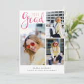Roze Waterverf Foto Collage Afstuderen Aankondiging (Staand voorkant)
