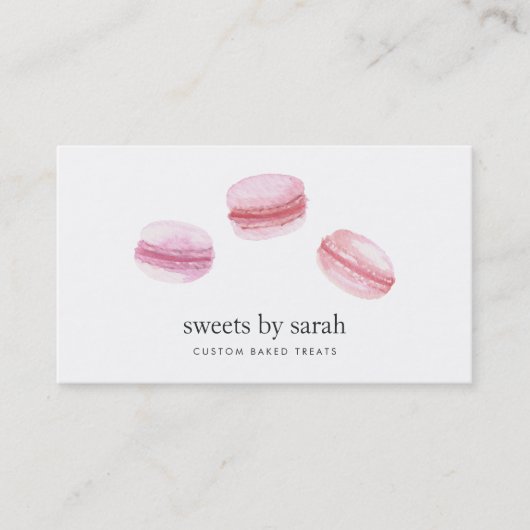 Roze Waterverf Franse Macarons Bakery Visitekaartje (Voorkant)