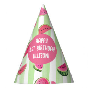 Roze Waterverf, Fruit One in a melon Verjaardag Feesthoedjes