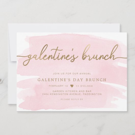 Roze Waterverf Galentine's Day Brunch Invitation Kaart (Voorkant)