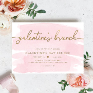 Roze Waterverf Galentine's Day Brunch Invitation Kaart