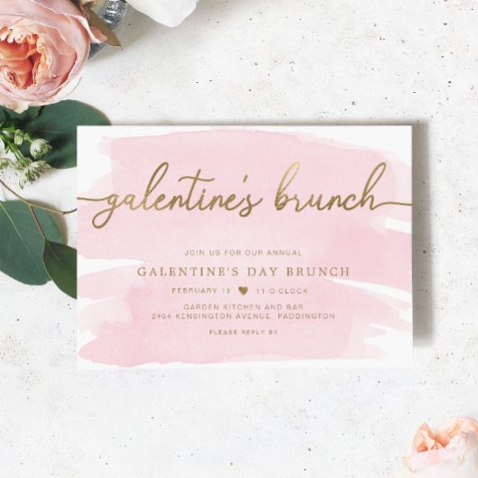 Roze Waterverf Galentine's Day Dinner Invitation Kaart