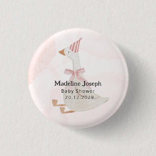 Roze Waterverf Ganzemeisje Baby Shower Ronde Button 3,2 Cm