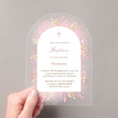 roze waterverf gebladerte Doop Acryl Uitnodigingen (Insitu (Draagbaar))