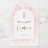 roze waterverf gebladerte Doop Wijn Etiket (Enkel label)