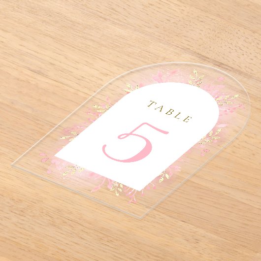 roze waterverf gebladerte tabel nummer acryl uitnodigingen (Laagn)