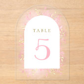 roze waterverf gebladerte tabel nummer acryl uitnodigingen (Voorkant)