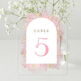 roze waterverf gebladerte tabel nummer acryl uitnodigingen