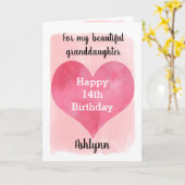Roze Waterverf Gelukkige 14e verjaardag kleindocht Kaart (Gele Bloem)
