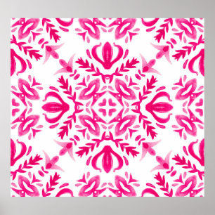Roze waterverf: geometrisch tegel ontwerp. poster