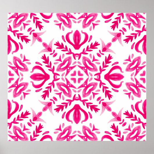 Roze waterverf: geometrisch tegel ontwerp. poster (Voorkant)