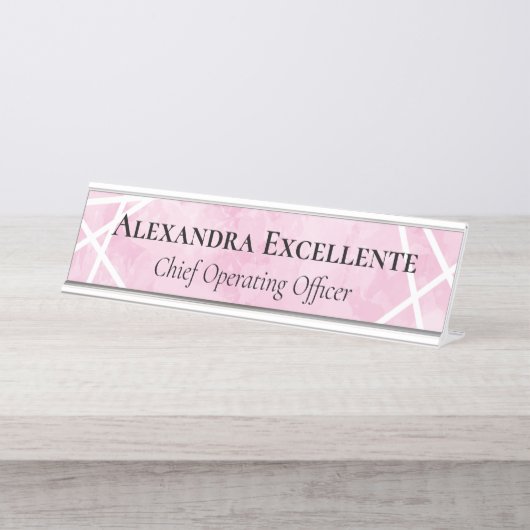 Roze Waterverf Geometrische moderne aangepaste vro Bureau Naambordje (Voorkant)