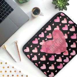 Roze Waterverf Gepatterd hart Valentijnse  Laptop Sleeve