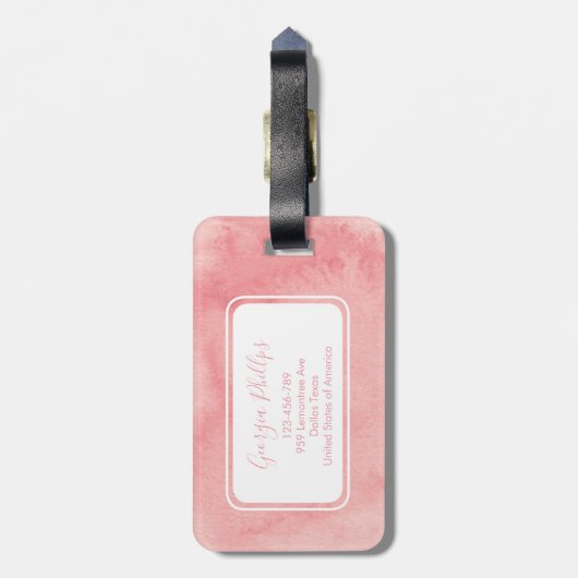 Roze waterverf gepersonaliseerd Bagagelabel (Achterkant verticaal)
