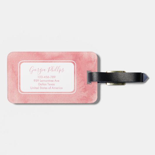 Roze waterverf gepersonaliseerd Bagagelabel (Achterkant horizontaal)