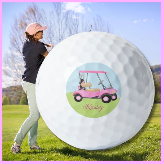Roze Waterverf gepersonaliseerde golfkar Golfballen